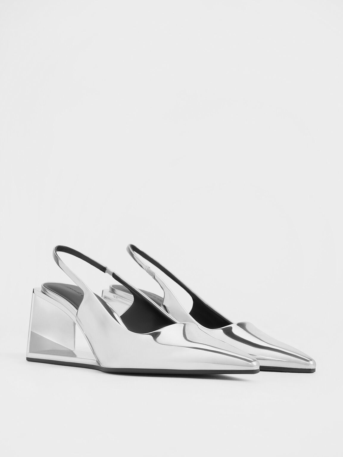 Xeli 鏤空楔型裸跟鞋, 銀色, hi-res