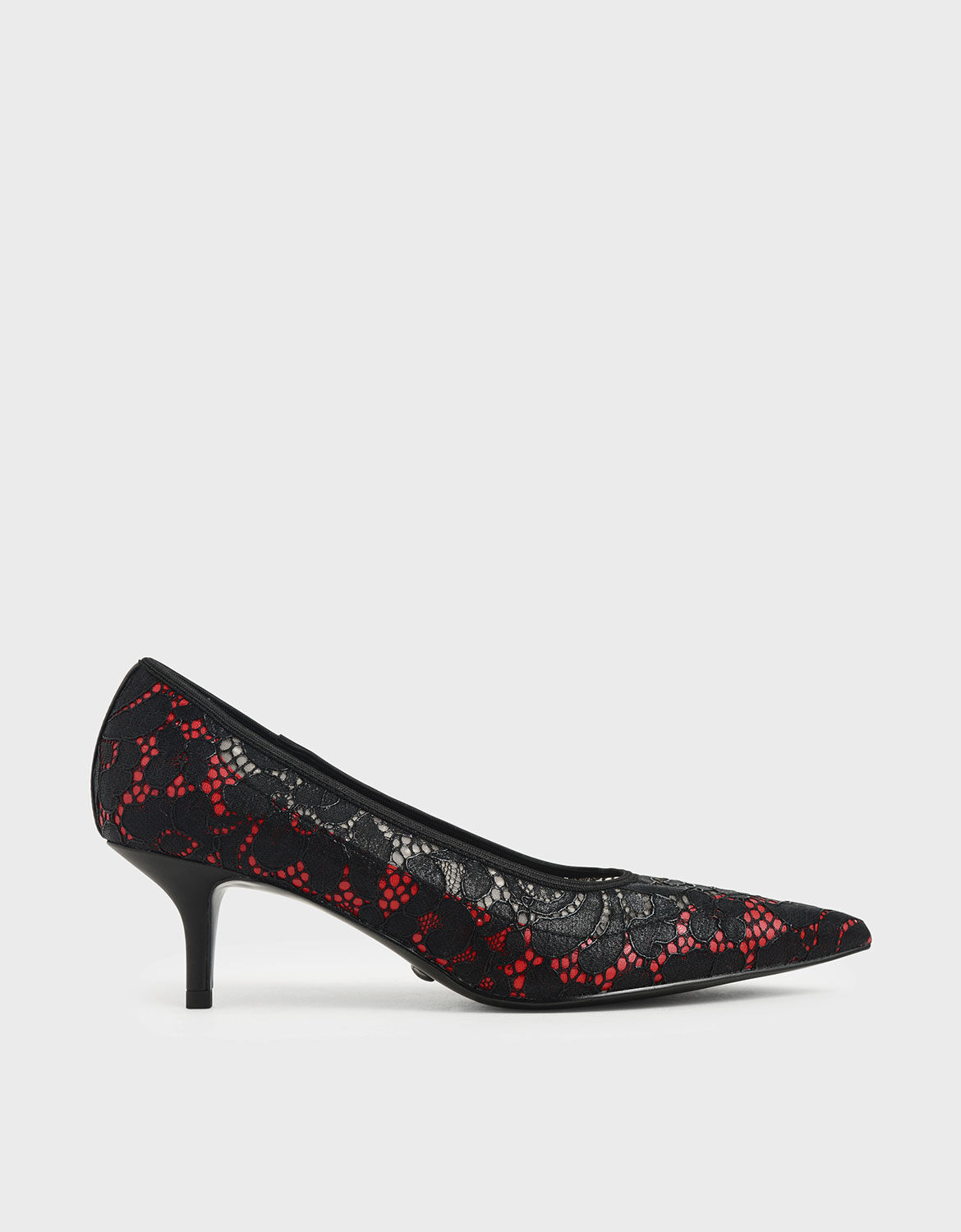Red Lace Pointed Pumps | CHARLES \u0026 KEITH KR