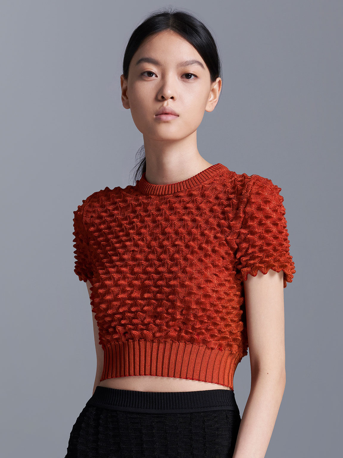 Spike Textured Crop Top, Red, hi-res