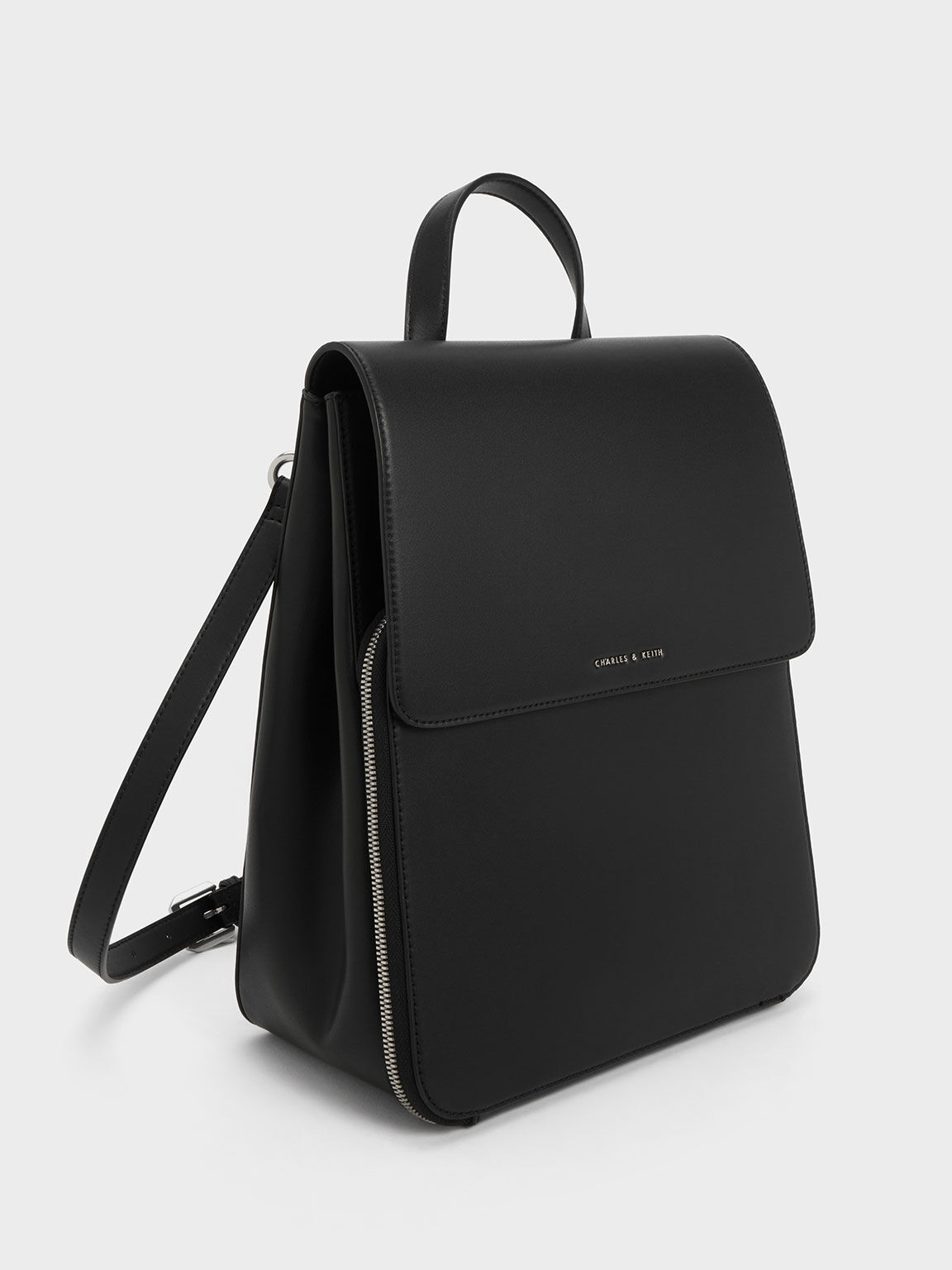 Noir Front Flap Structured Backpack - CHARLES & KEITH CA
