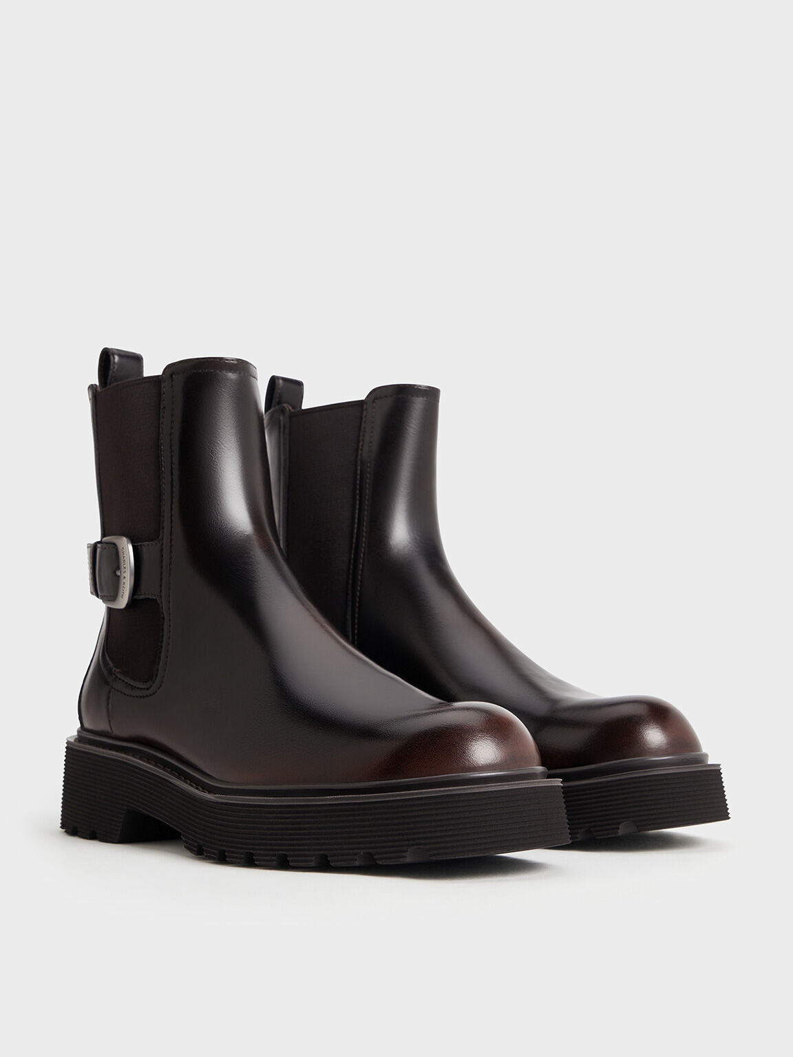 Side-Buckle Ridged-Sole Chelsea Boots, Dark Brown, hi-res