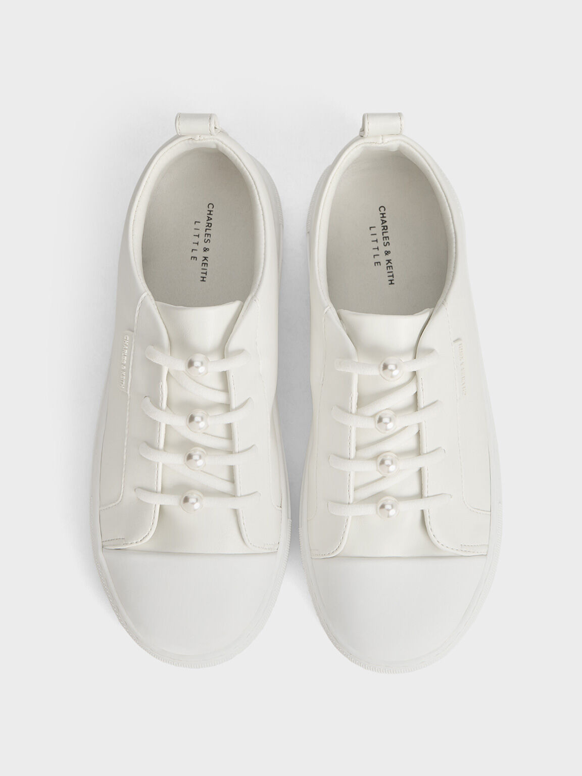 Girls' Tweed Pearl-Embellished Sneakers, White, hi-res