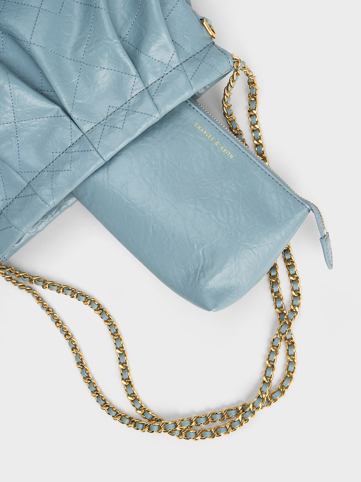 Charles & Keith Duo Double Chain Hobo Bag in Blue