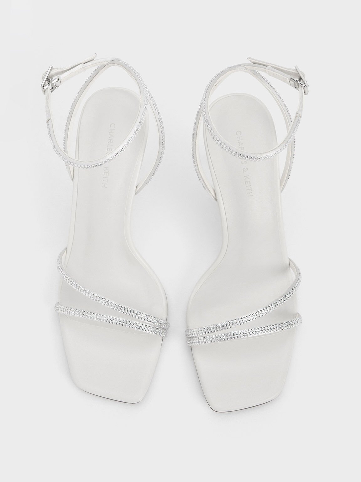 Satin Crystal-Embellished Stiletto-Heel Sandals, White, hi-res