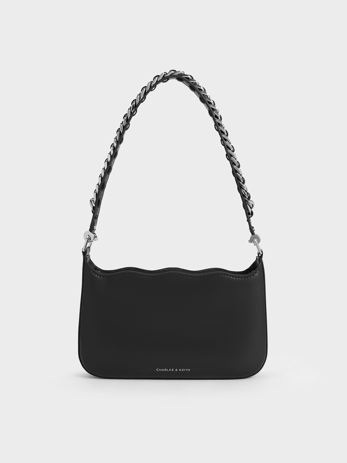 Bolso ondulado con cadena trenzada, Noir, hi-res