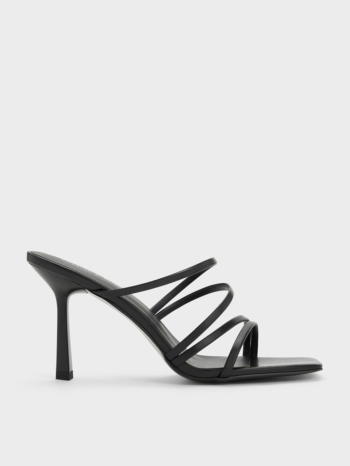 Black Asymmetric Square-Toe Heeled Mules - CHARLES & KEITH SG