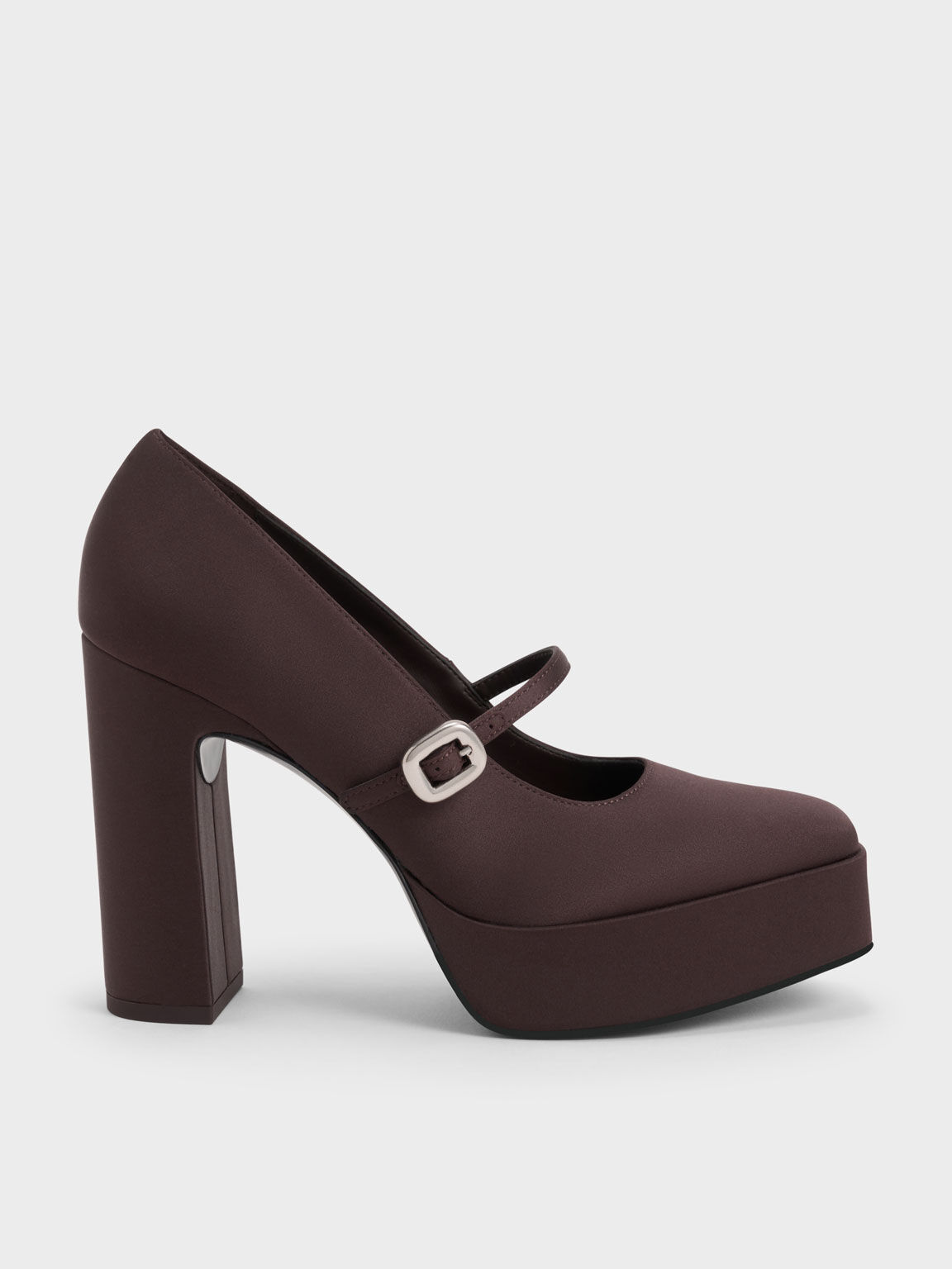 Satin Platform Mary Jane Pumps, Dark Brown, hi-res