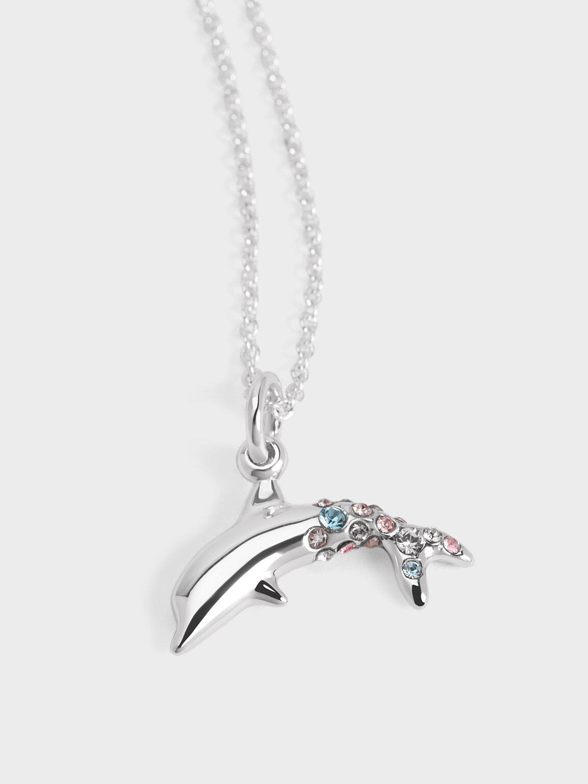 Oceana Dolphin Crystal Charm, Silver, hi-res