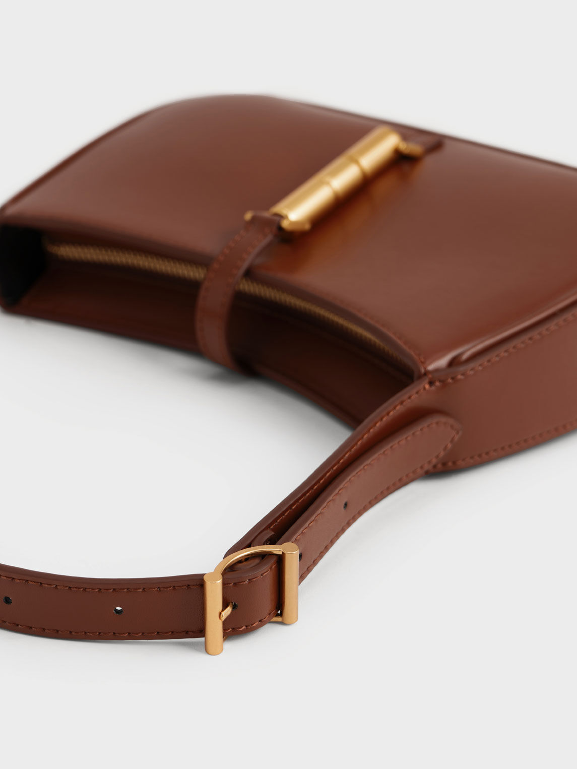 Charles & Keith Cesia Metallic Accent Shoulder Bag In Dark Brown | ModeSens