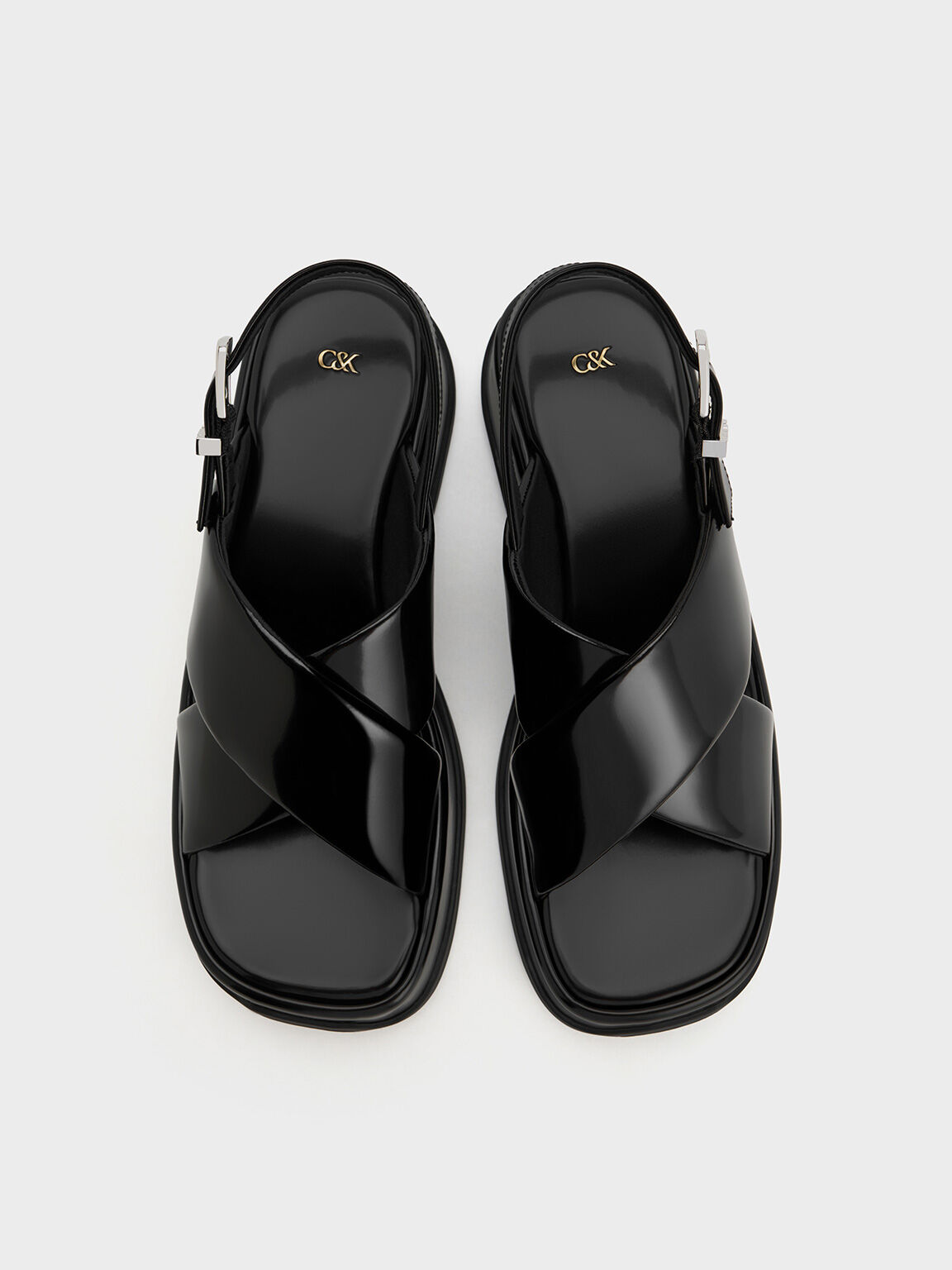 Caria Leather Platform Sandals, Black Box, hi-res