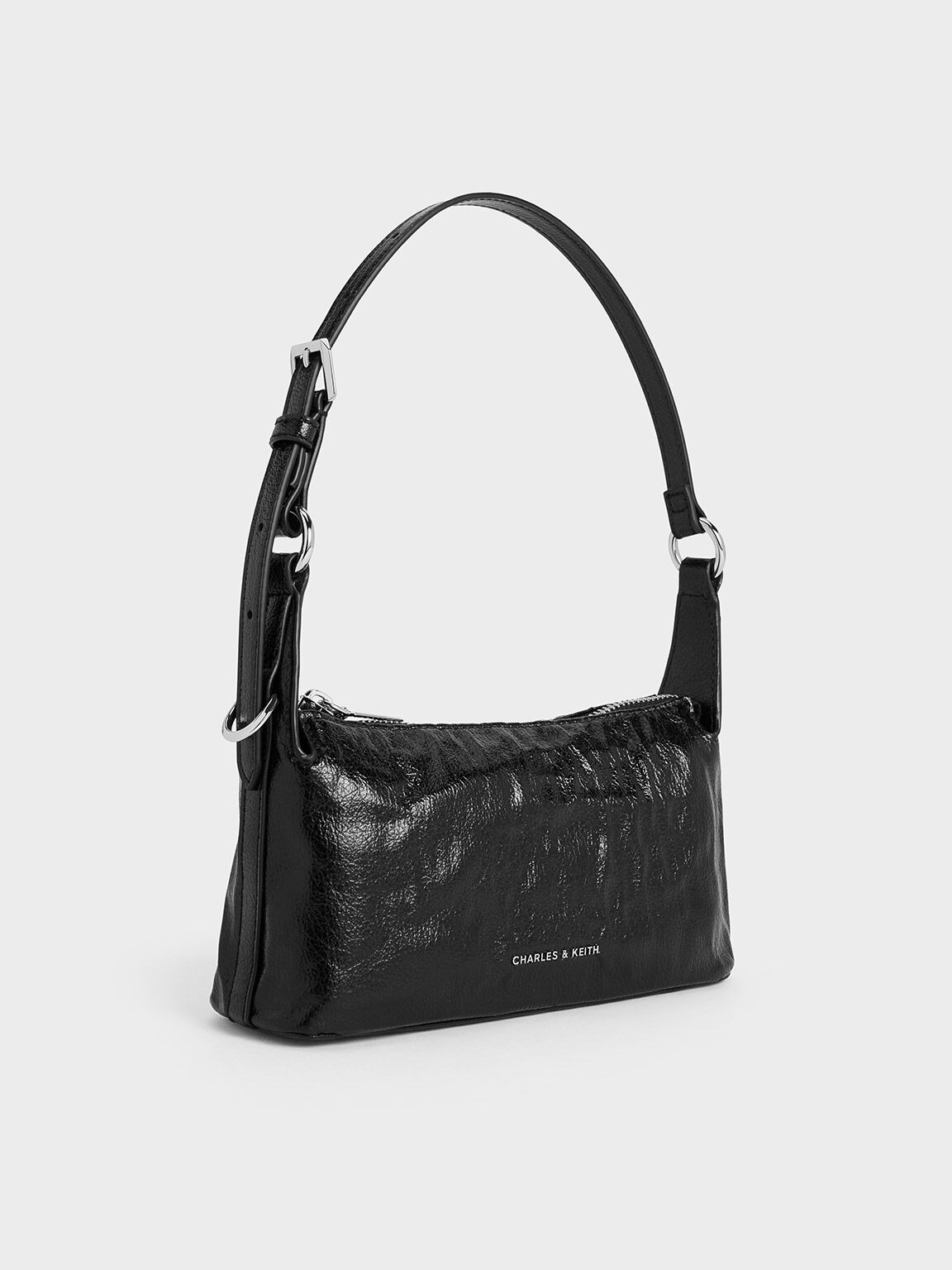 Lark Crinkle-Effect Shoulder Bag, Noir, hi-res