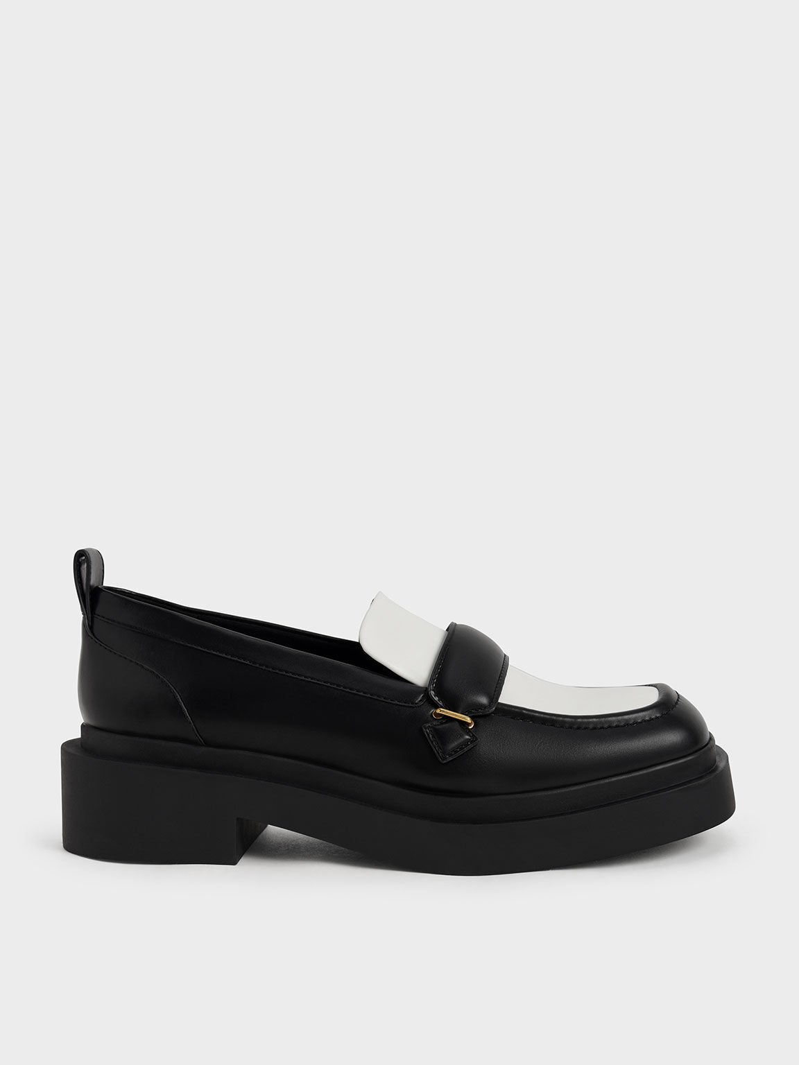 Black Two-Tone Platform Penny Loafers - CHARLES & KEITH International