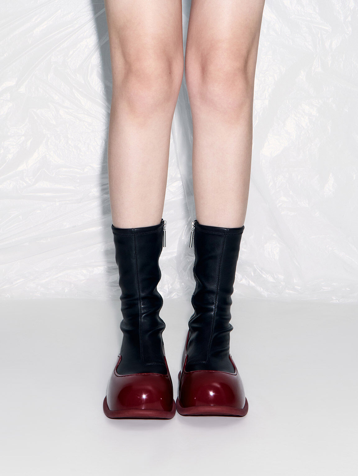 Pixie Two-Tone Patent Calf Boots, Red, hi-res