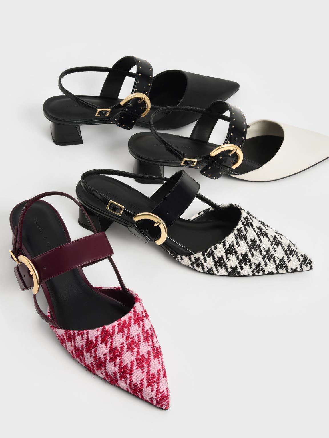 Houndstooth Buckled Slingback Pumps, Multi, hi-res