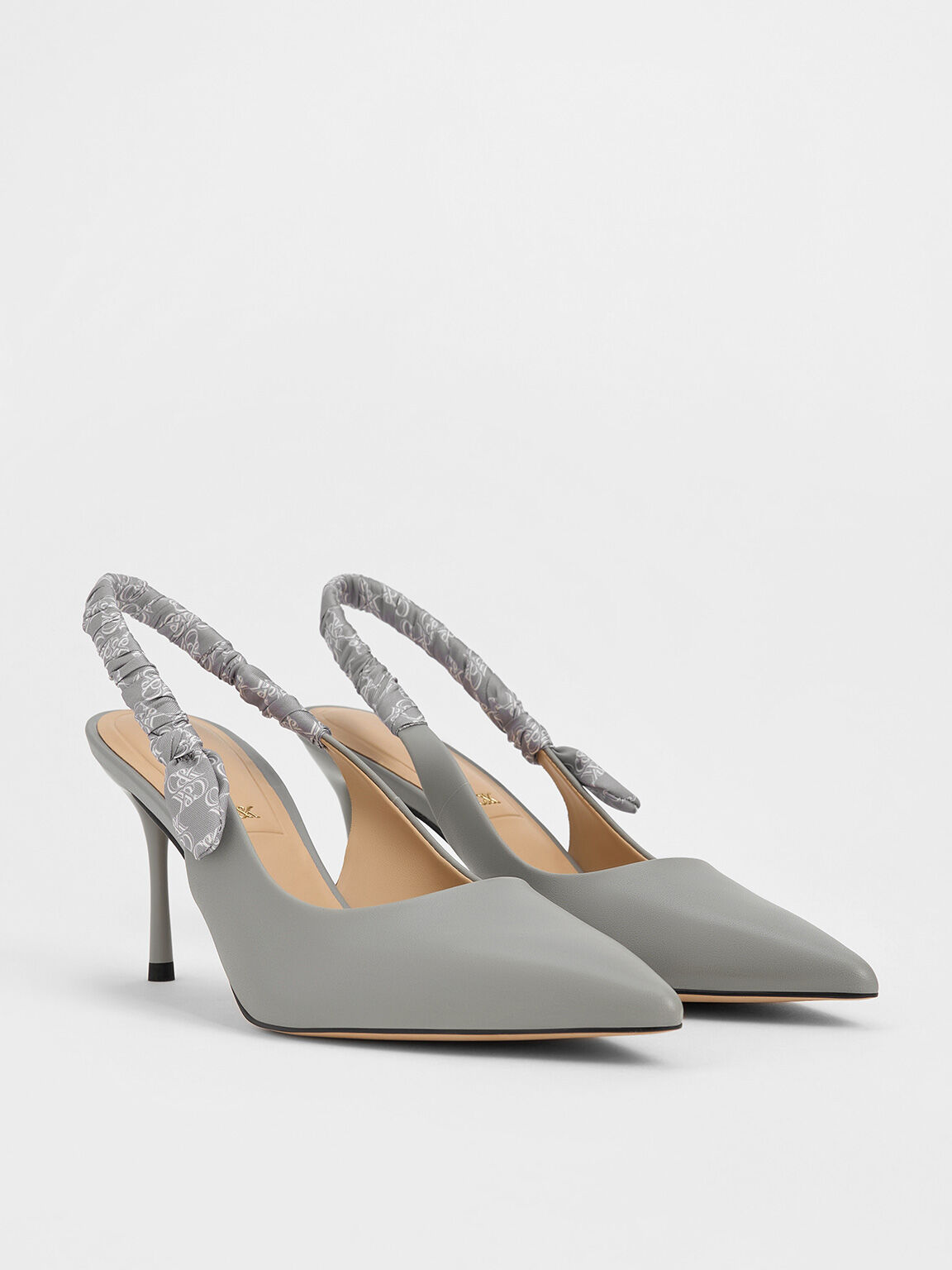 Tully Leather Ruched Print Slingback Pumps, Grey, hi-res