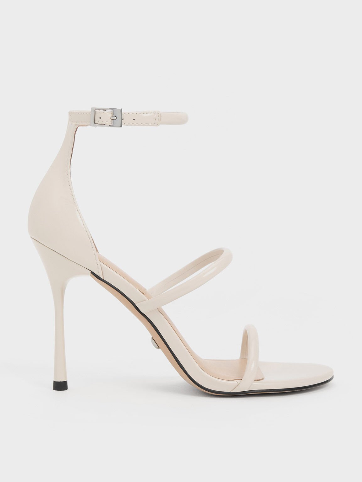 Chalk Patent Leather Triple Strap Heeled Sandals - CHARLES & KEITH US