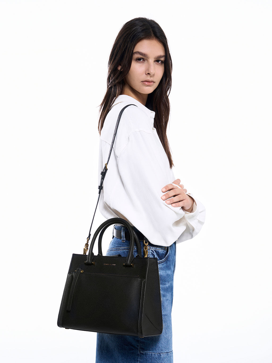 Black Anwen Structured Tote Bag - CHARLES & KEITH US