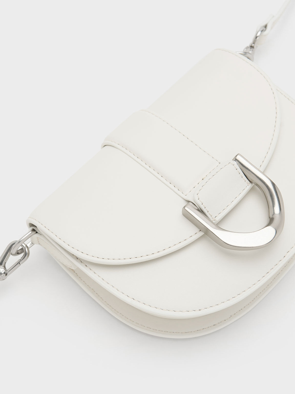 Mini Gabine Leather Saddle Bag - Pewter