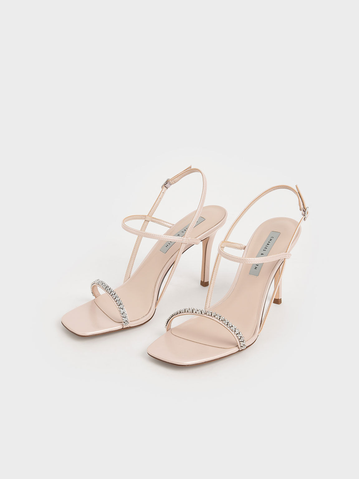 Gem-Embellished Strappy Sandals, Nude, hi-res