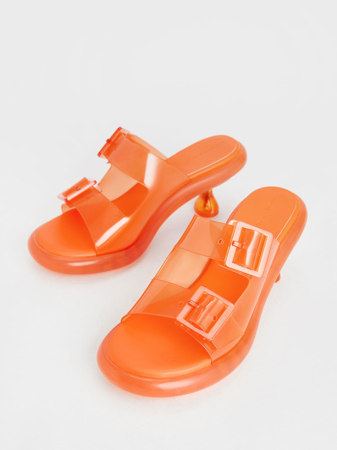 Madison Double Buckle See-Through Mules, Orange, hi-res