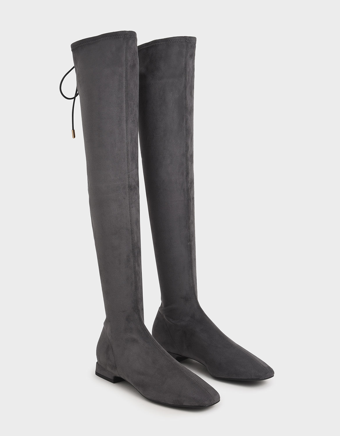 Dark Grey Textured Thigh High Boots 