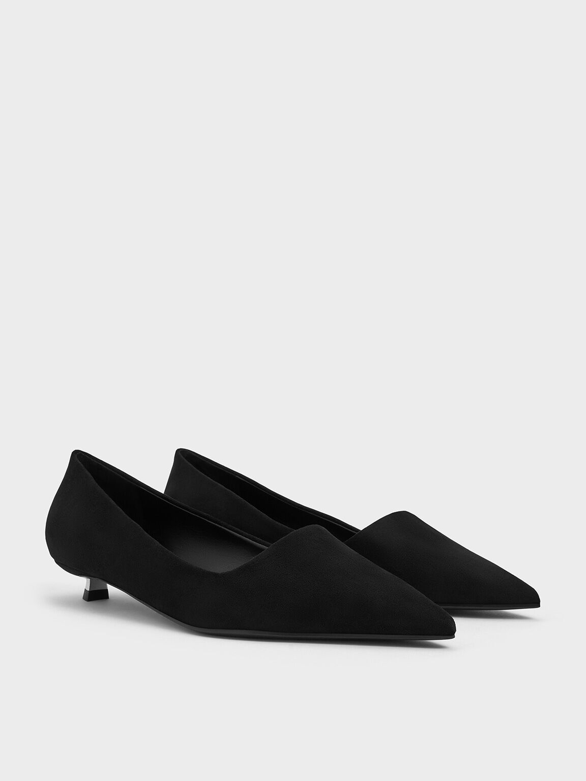 Textured Pointed-Toe Kitten-Heel Pumps, Black Textured, hi-res