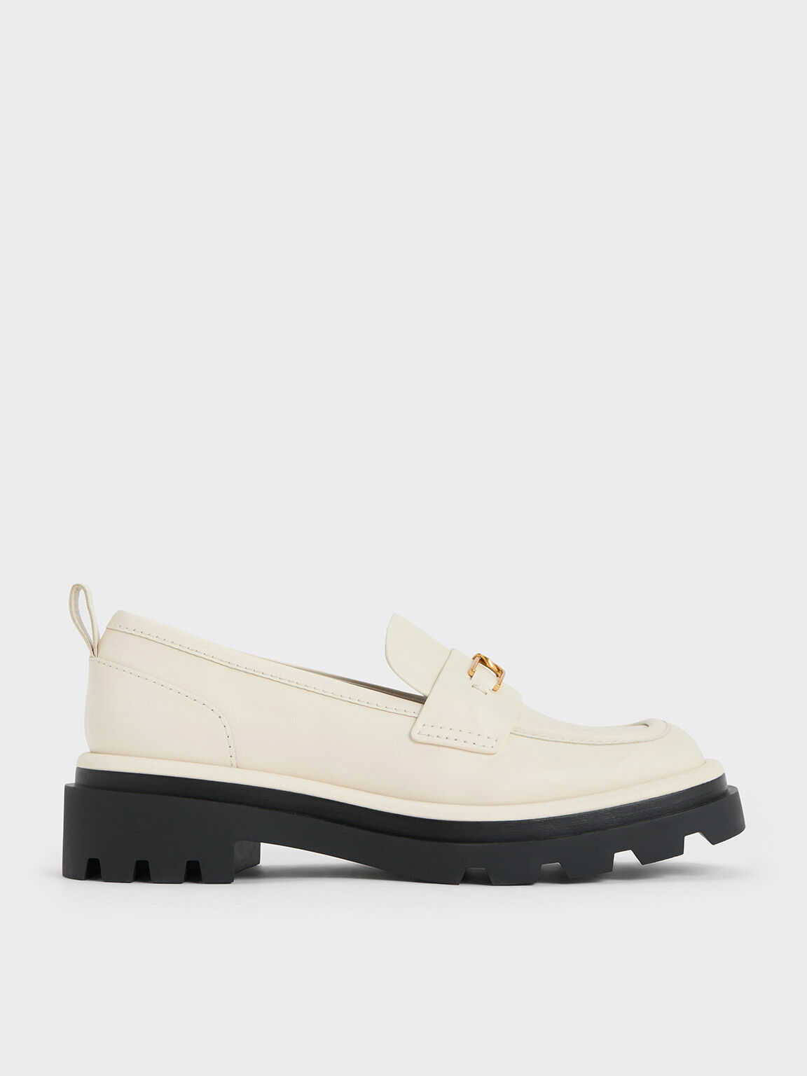 Chalk Gabine Leather Pull-Tab Loafers - CHARLES & KEITH MY