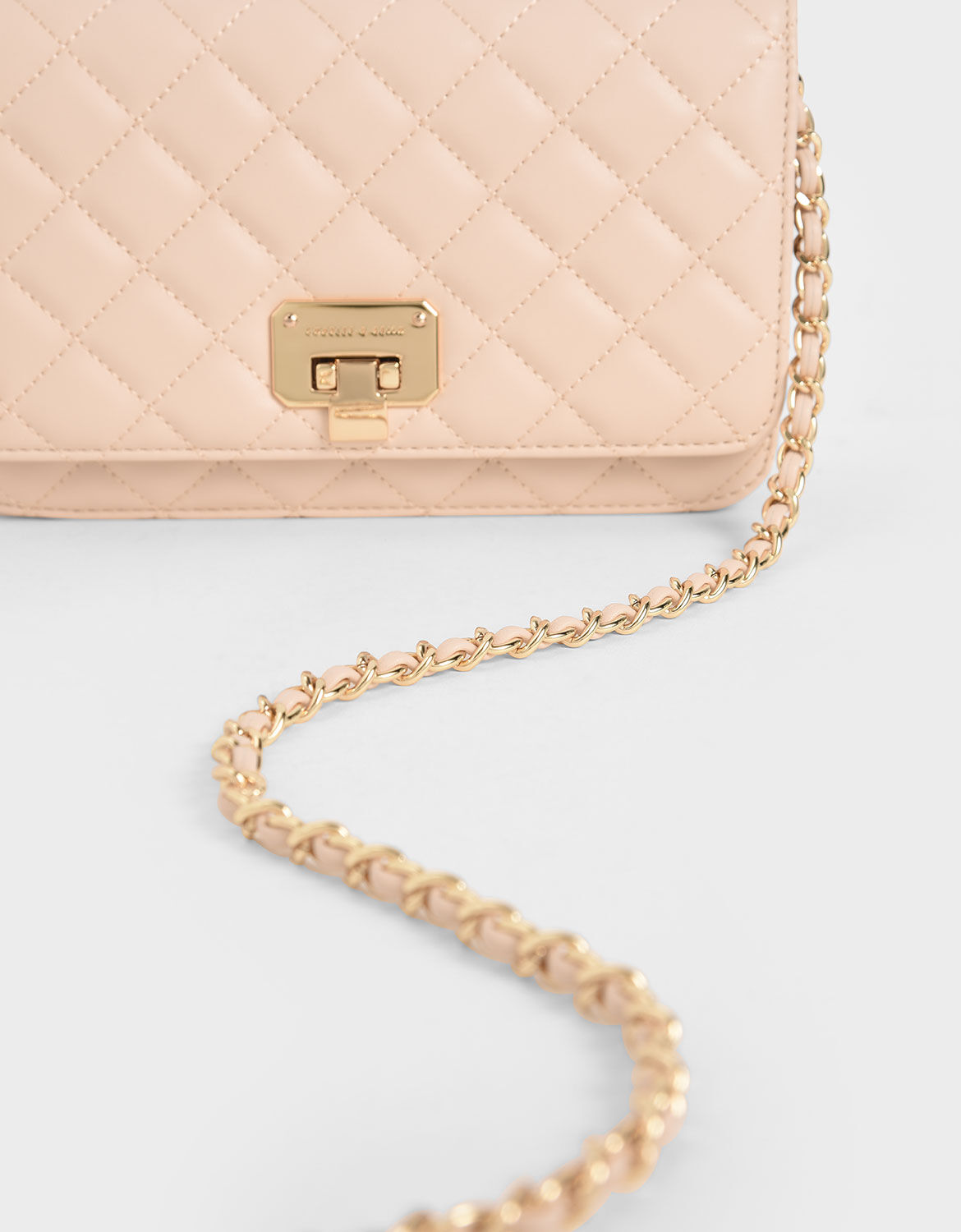 Quilted Flip-Lock Clutch, Nude, hi-res