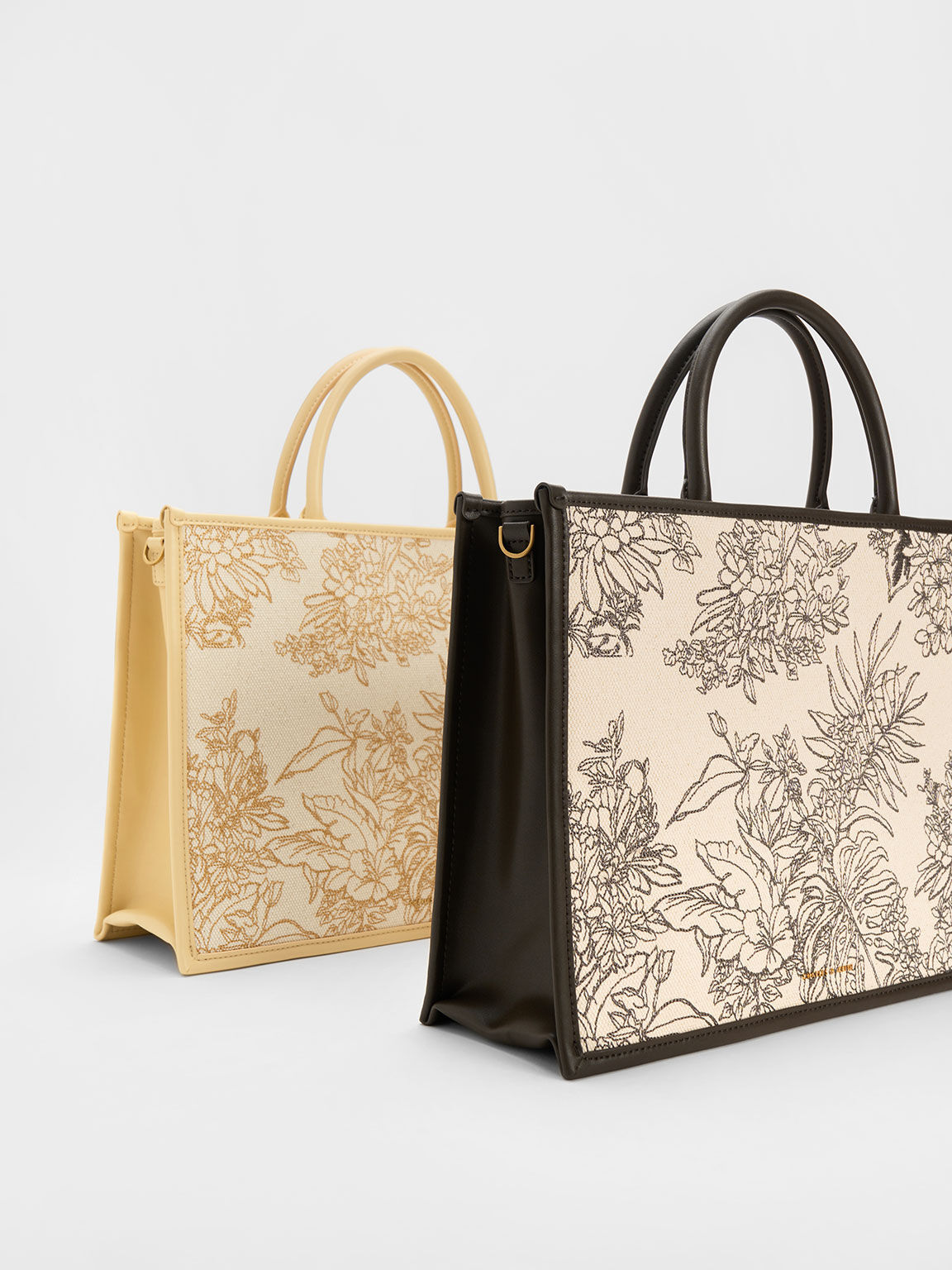 Charles & Keith Floral Illustrated Canvas Shoulder Bag in Natural