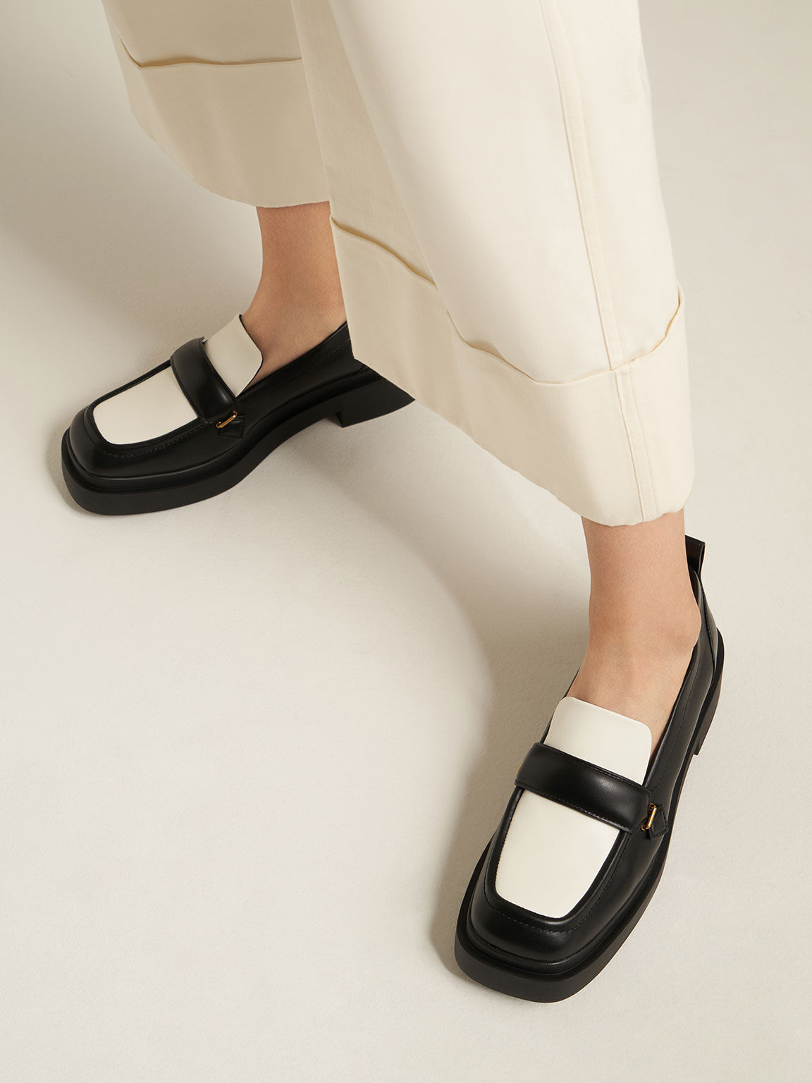 Black Two-Tone Platform Penny Loafers - CHARLES & KEITH International