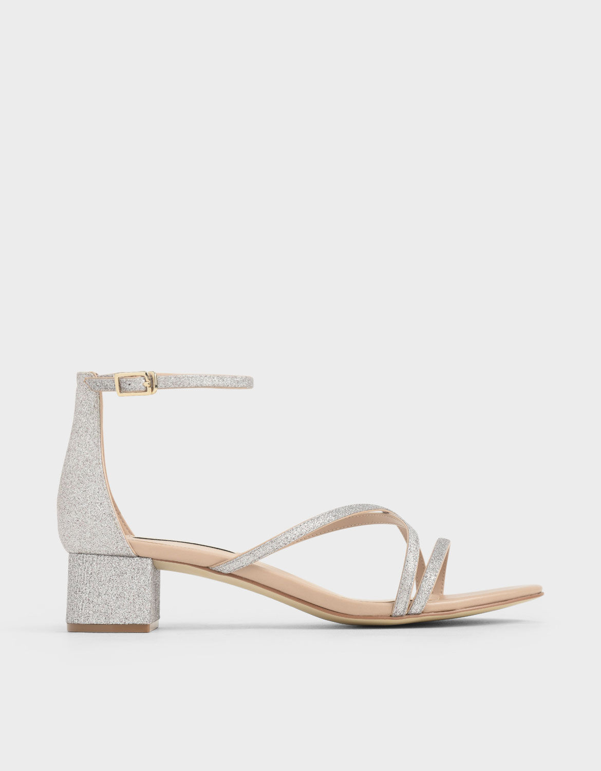 strappy silver glitter heels