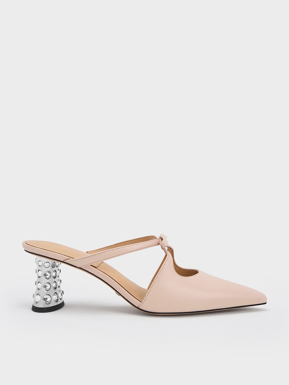 Nude Bow Crossover Gem-Embellished Mules - CHARLES & KEITH MO