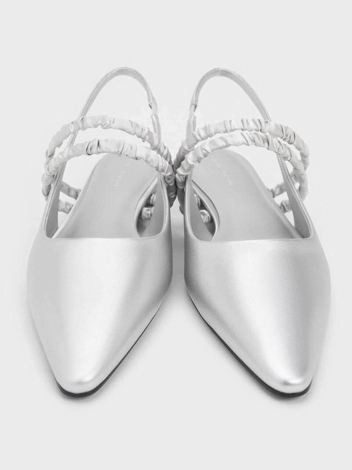 Recycled Polyester Ruched-Strap Mary Janes, Silver, hi-res