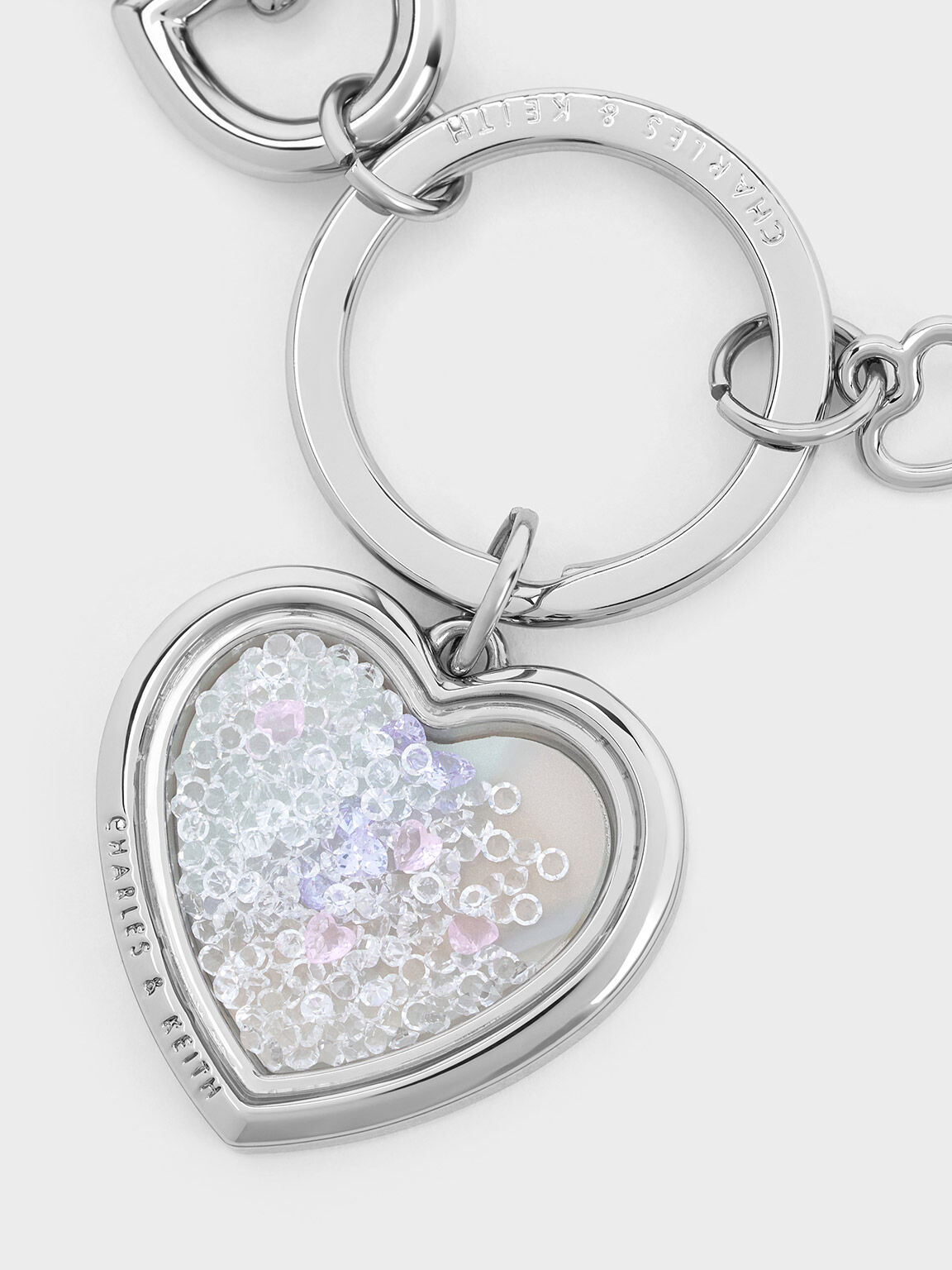 Heart Lock Crystal Keychain, Silver, hi-res