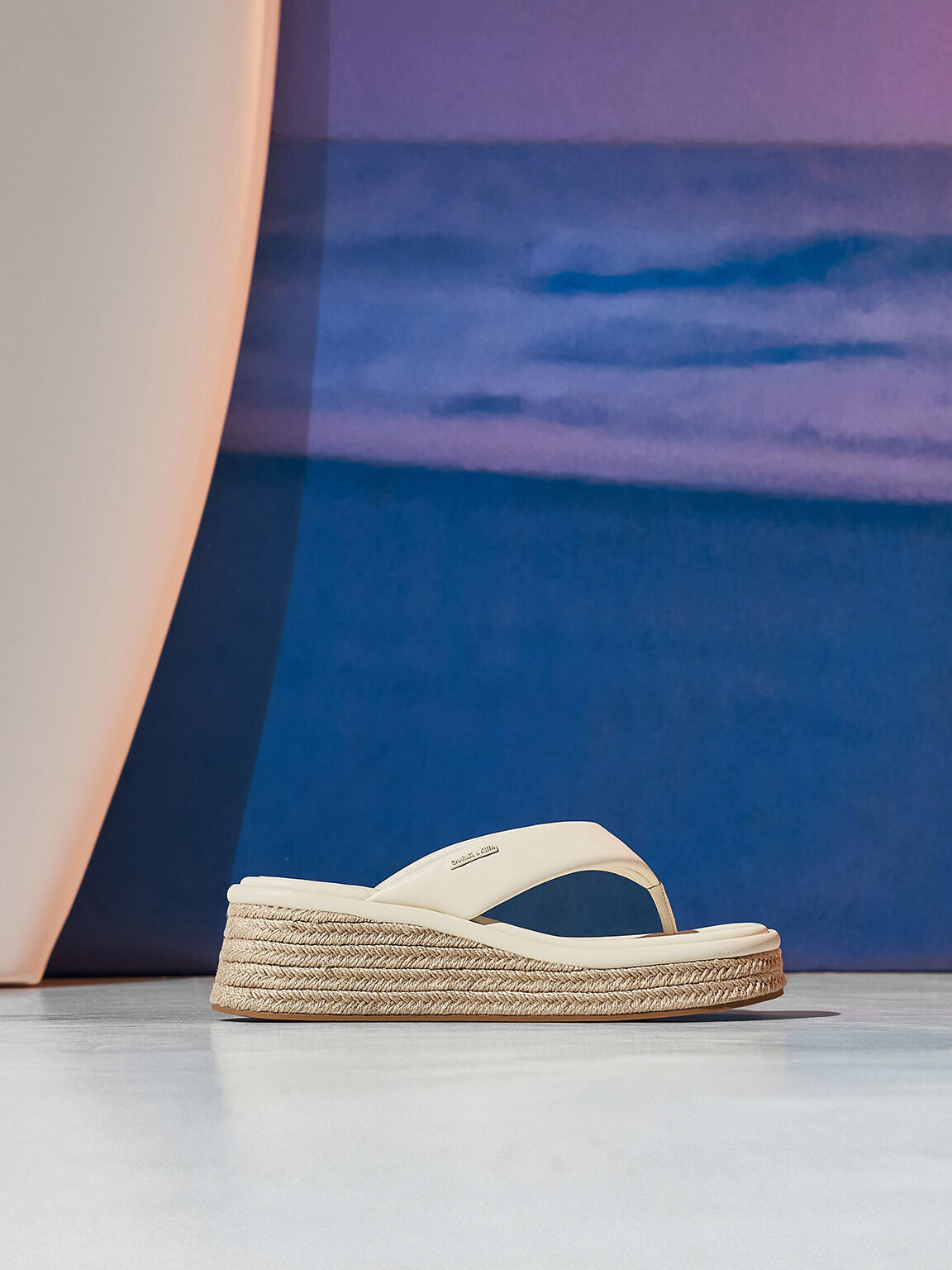 Espadrille Thong Sandals, Cream, hi-res