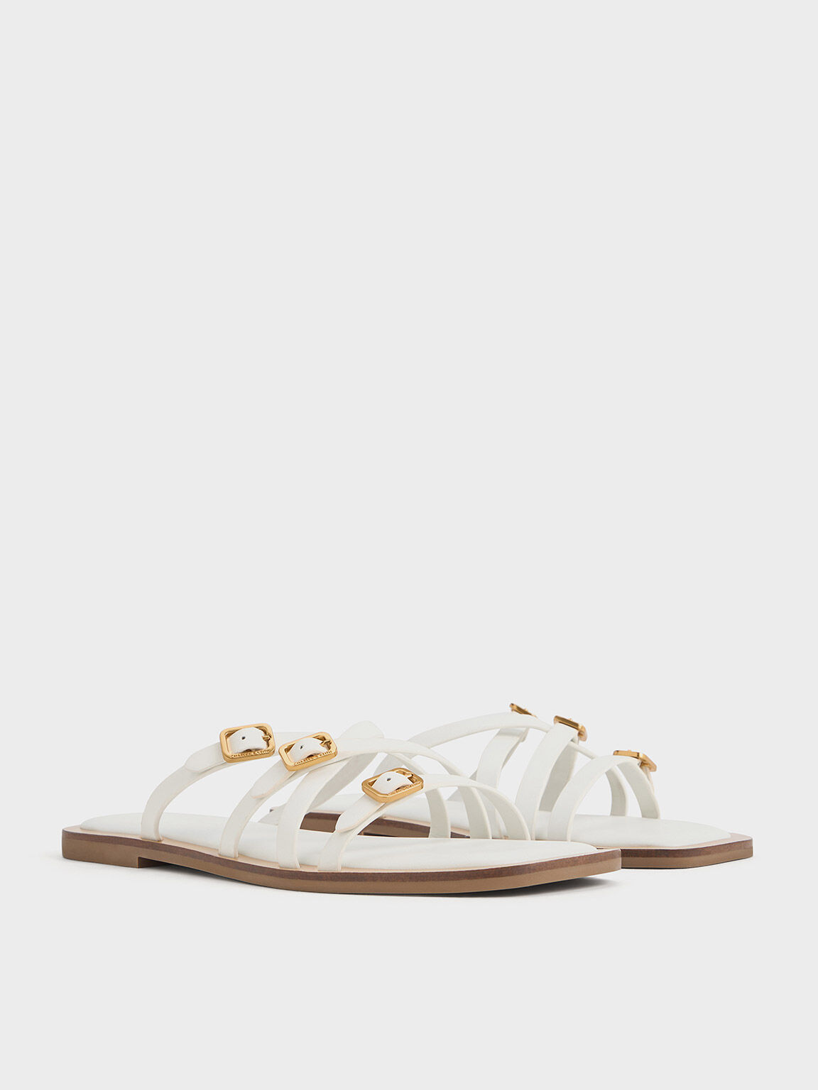 Sandalias slip-on de tiras con hebilla, Blanco, hi-res