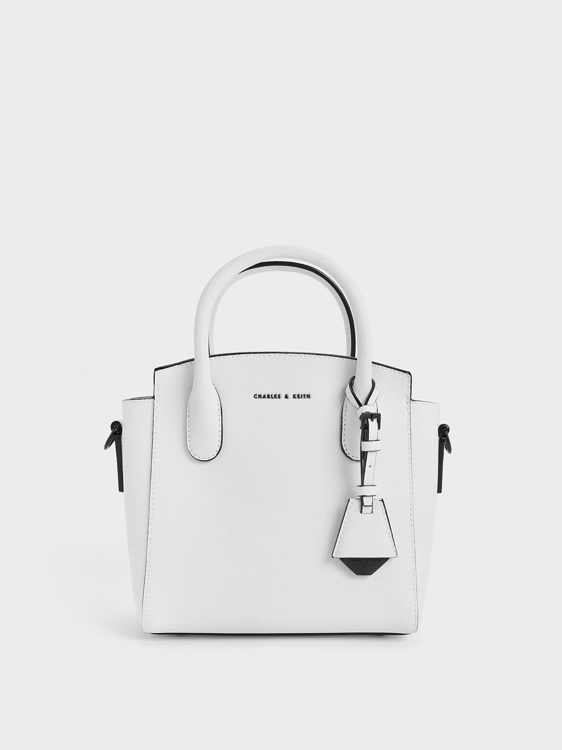 Double Top Handle Structured Bag - White