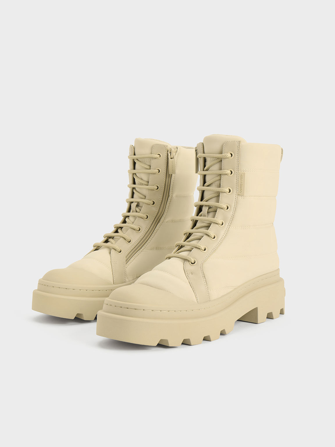 Nylon Puffy Ridged-Sole Boots, Chalk, hi-res