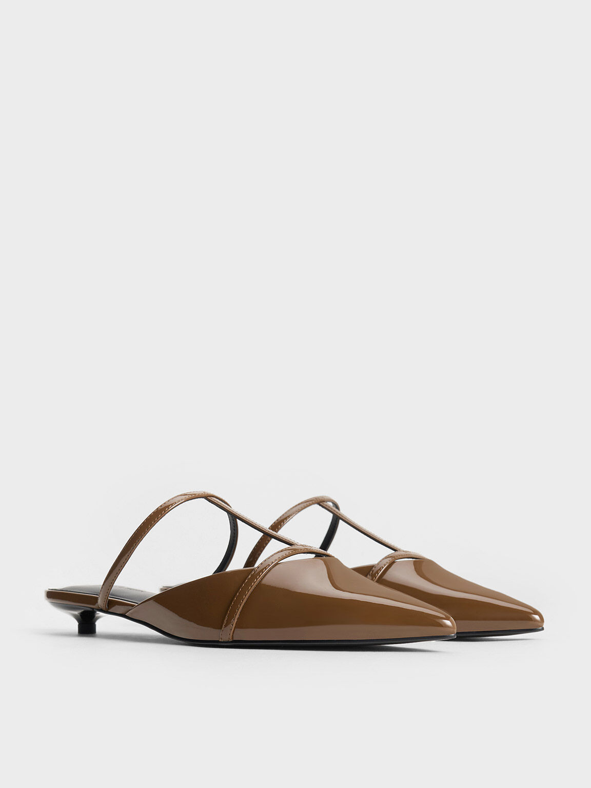 Clara T-Bar Pointed-Toe Mules, Brown, hi-res