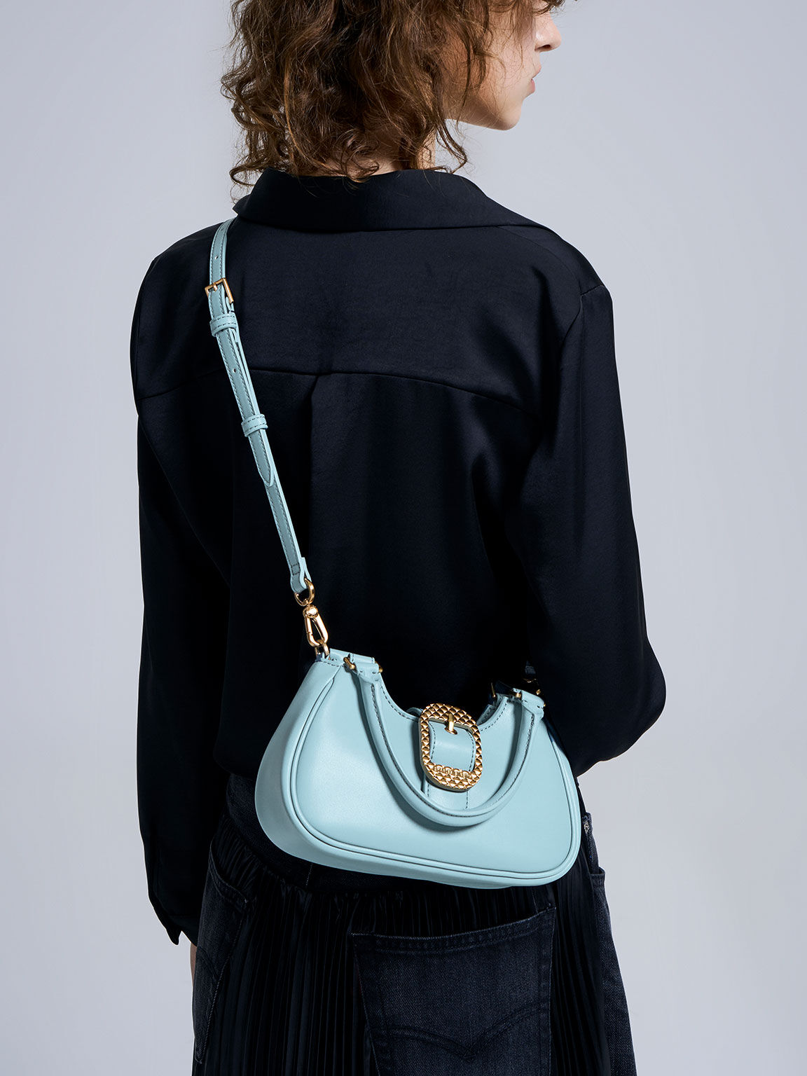 Avis Belted Top Handle Bag - Slate Blue