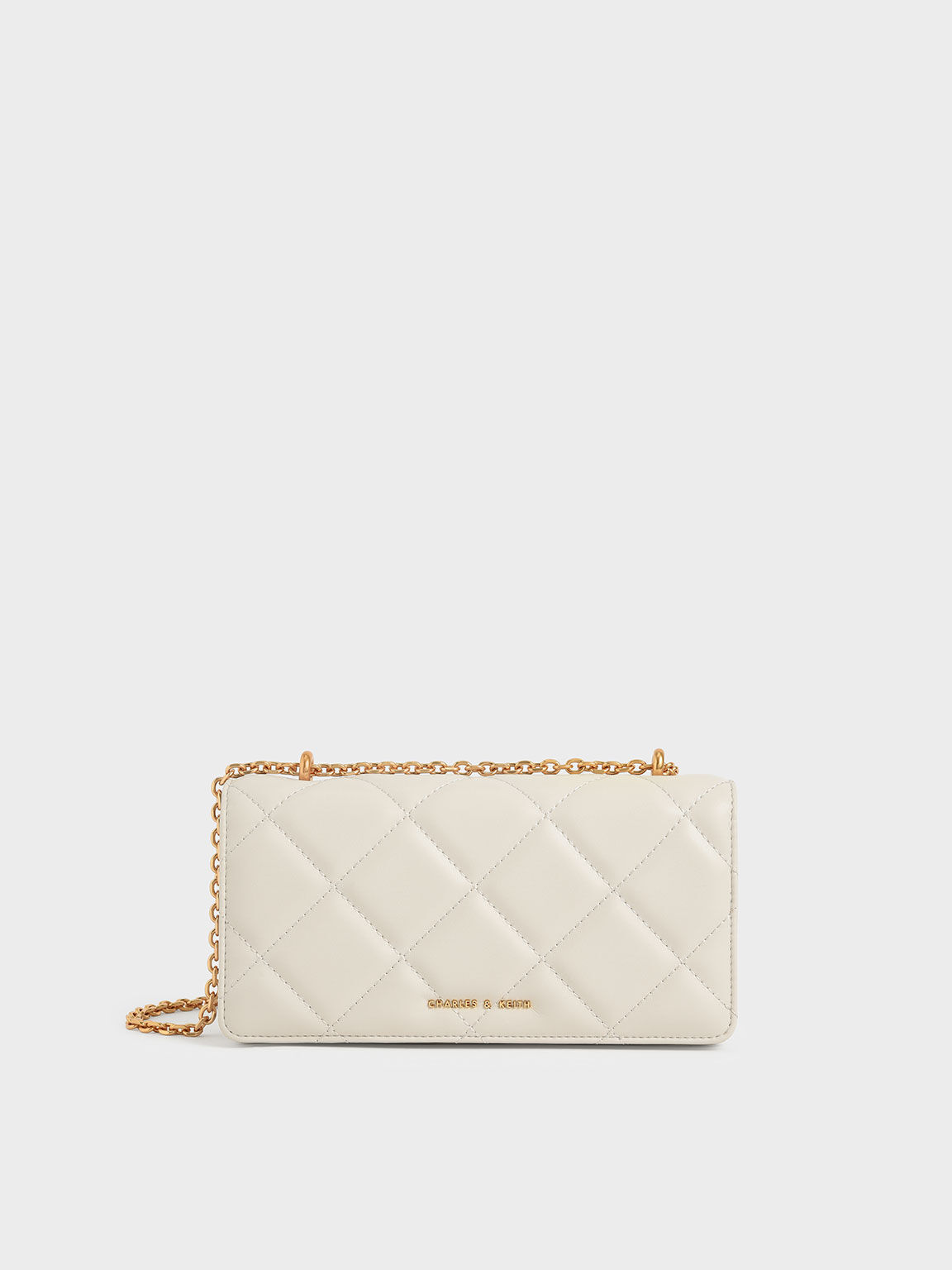 Cream Paffuto Chain Handle Quilted Long Wallet - CHARLES & KEITH SG