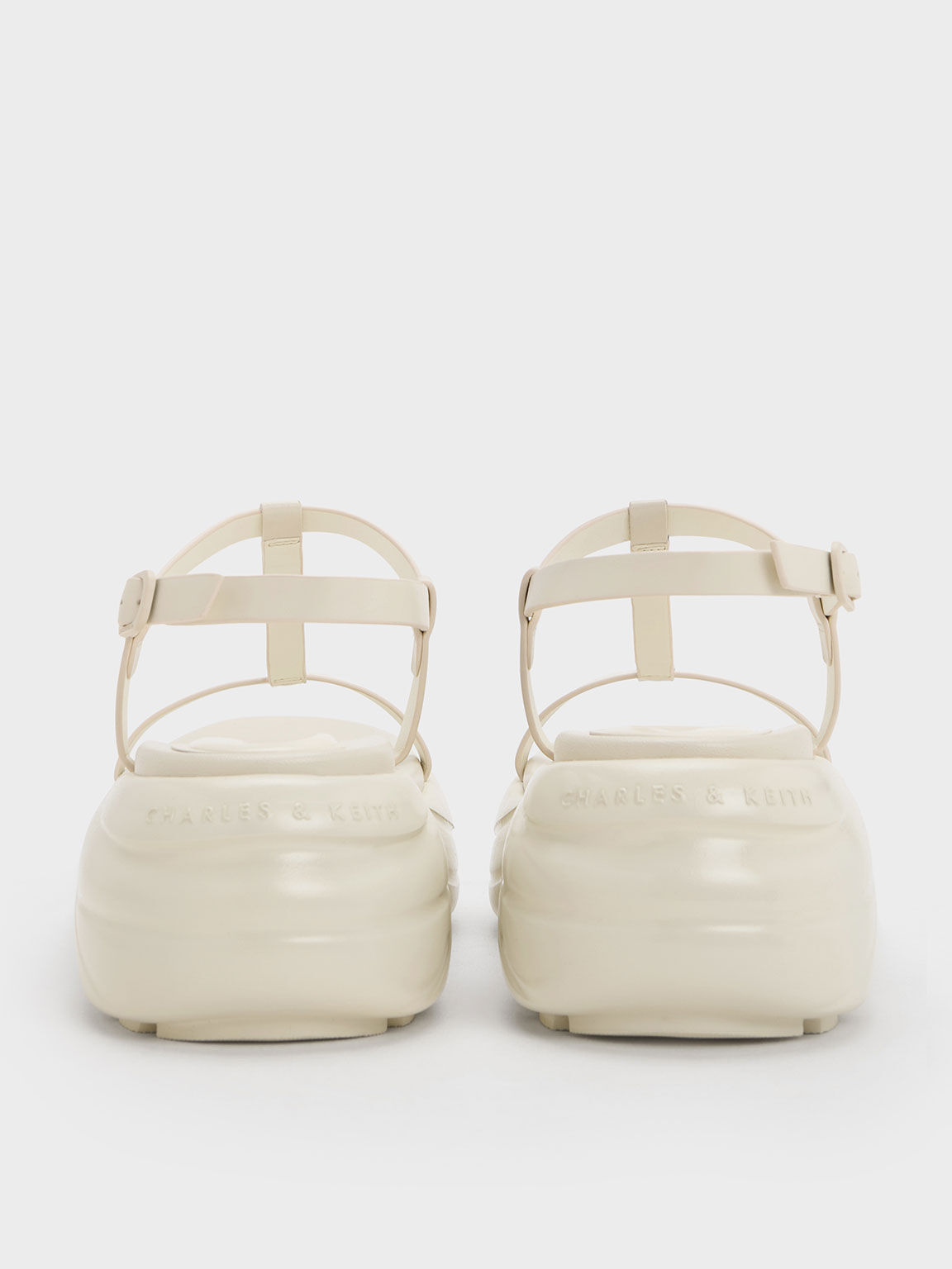 T-Bar Curved Platform Sports Sandals, Cream, hi-res