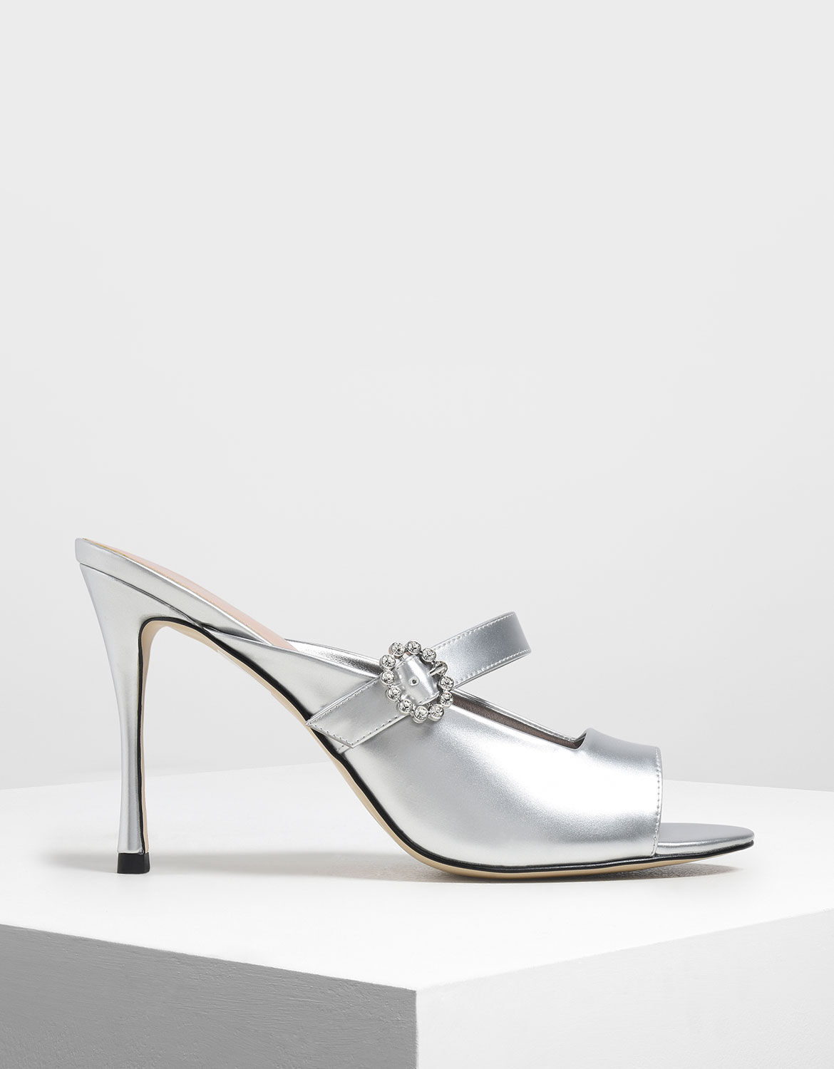 silver heels embellished