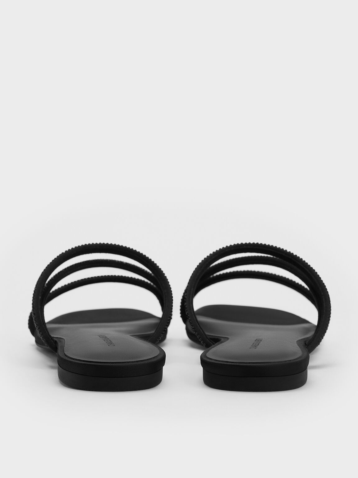 Satin Crystal-Embellished Strappy Sandals, Black Textured, hi-res