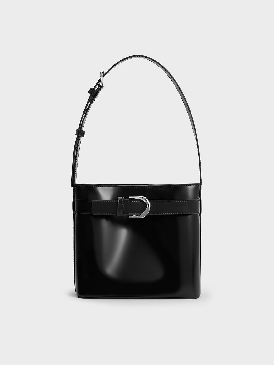 Gabine Leather Belted Bucket Bag, Noir, hi-res