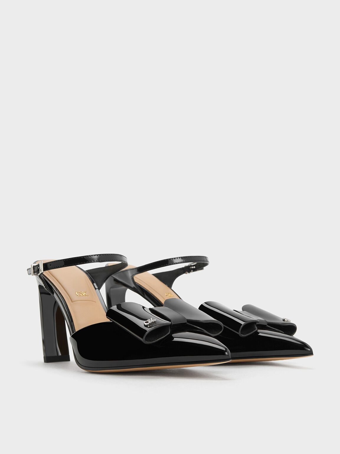 Lu Patent Leather Bow Blade-Heel Mules, Black Patent, hi-res