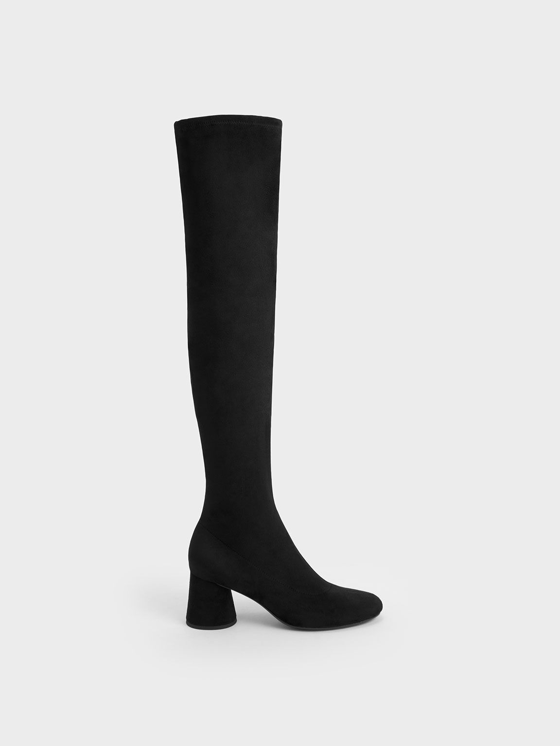 Textured Cylindrical Heel Thigh-High Boots - Black Textured
