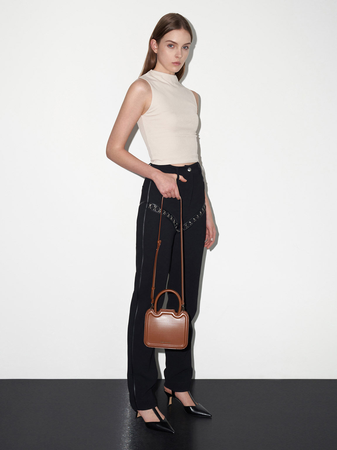 Perline Sculptural Top Handle Bag, Chocolate, hi-res