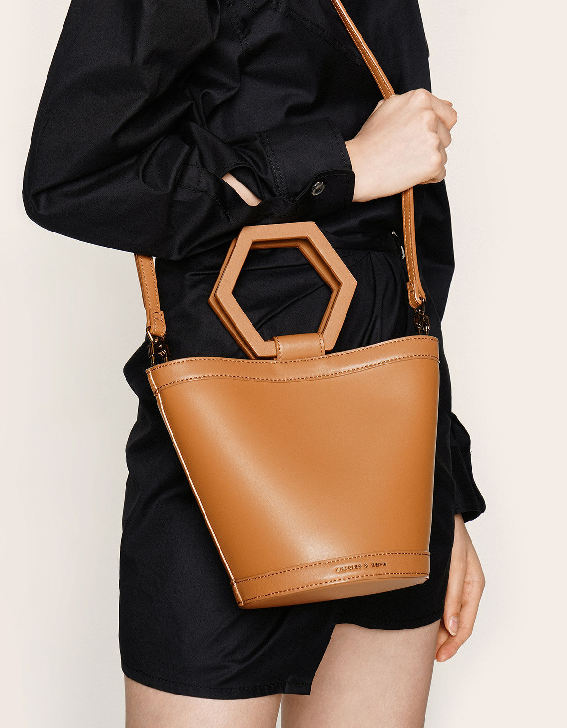 cognac bucket bag