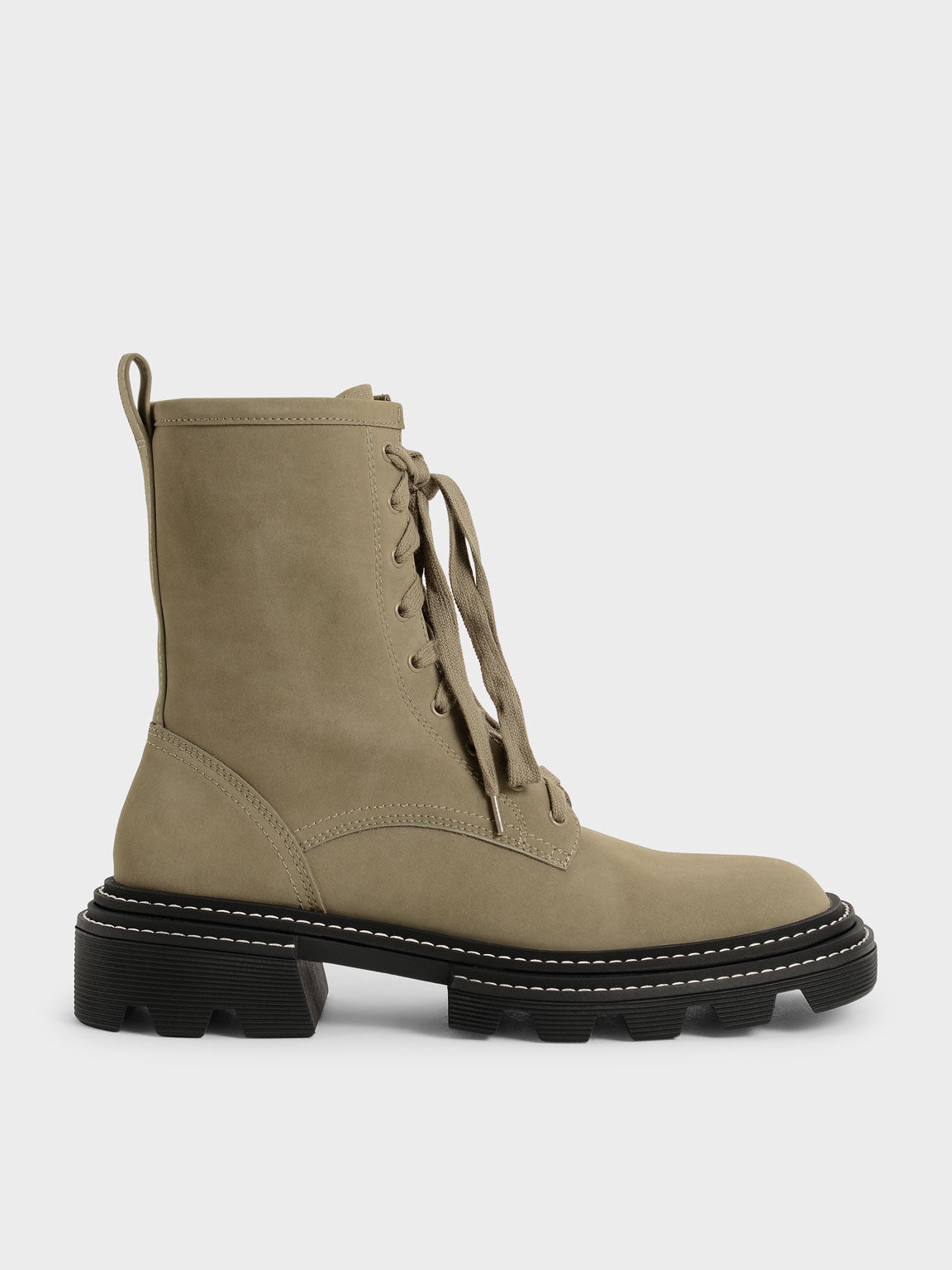 Olive Lace-Up Chunky Ankle Boots - CHARLES & KEITH International